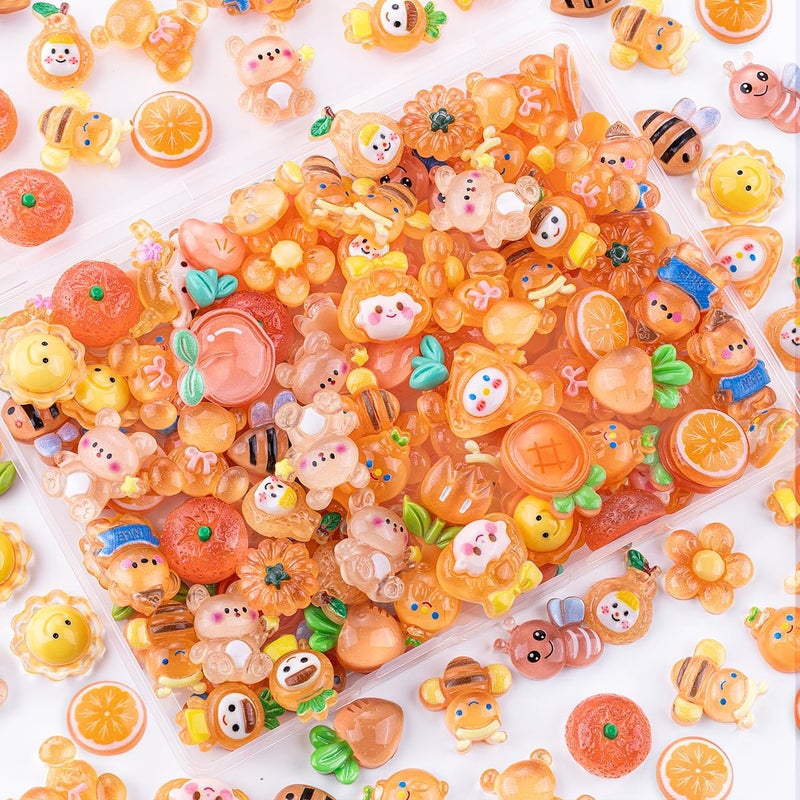 Glitzest 100PCS TINKRSTUFF Orange Slime Charms Jelly Cute Flatback Resin Charms For Slime, Random Kawaii Decoden Charm for Embellishments Phone Junk Case Charms Bulk, Hairpins Scrapbooking Crafting & DIY Decor - Image 1